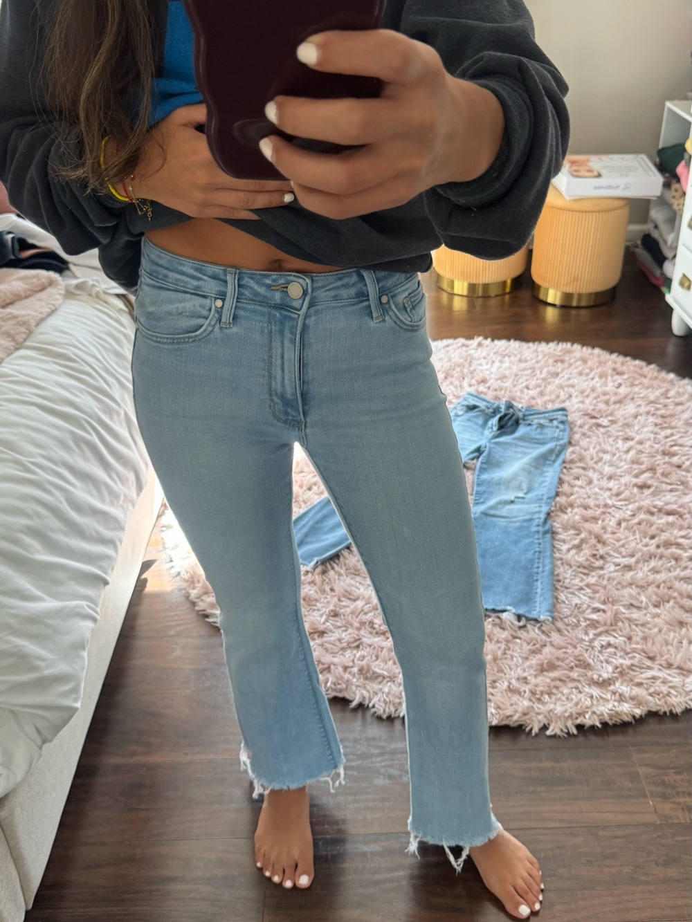 Just Black Light Blue High-Rise Cropped Jeans with Raw Hem